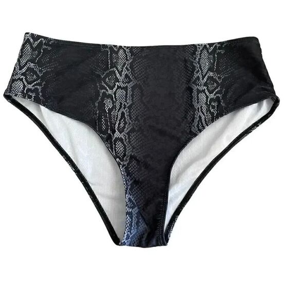 Snake Print Black High Waist Swimming Bikini Briefs SZ L # 1476 - Picture 1 of 7